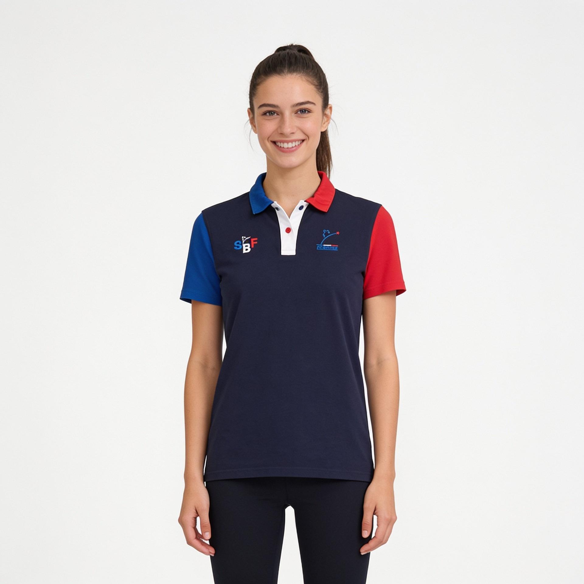 Polo Piqué Coton SBF Bleu — Femme porté, devant (2)