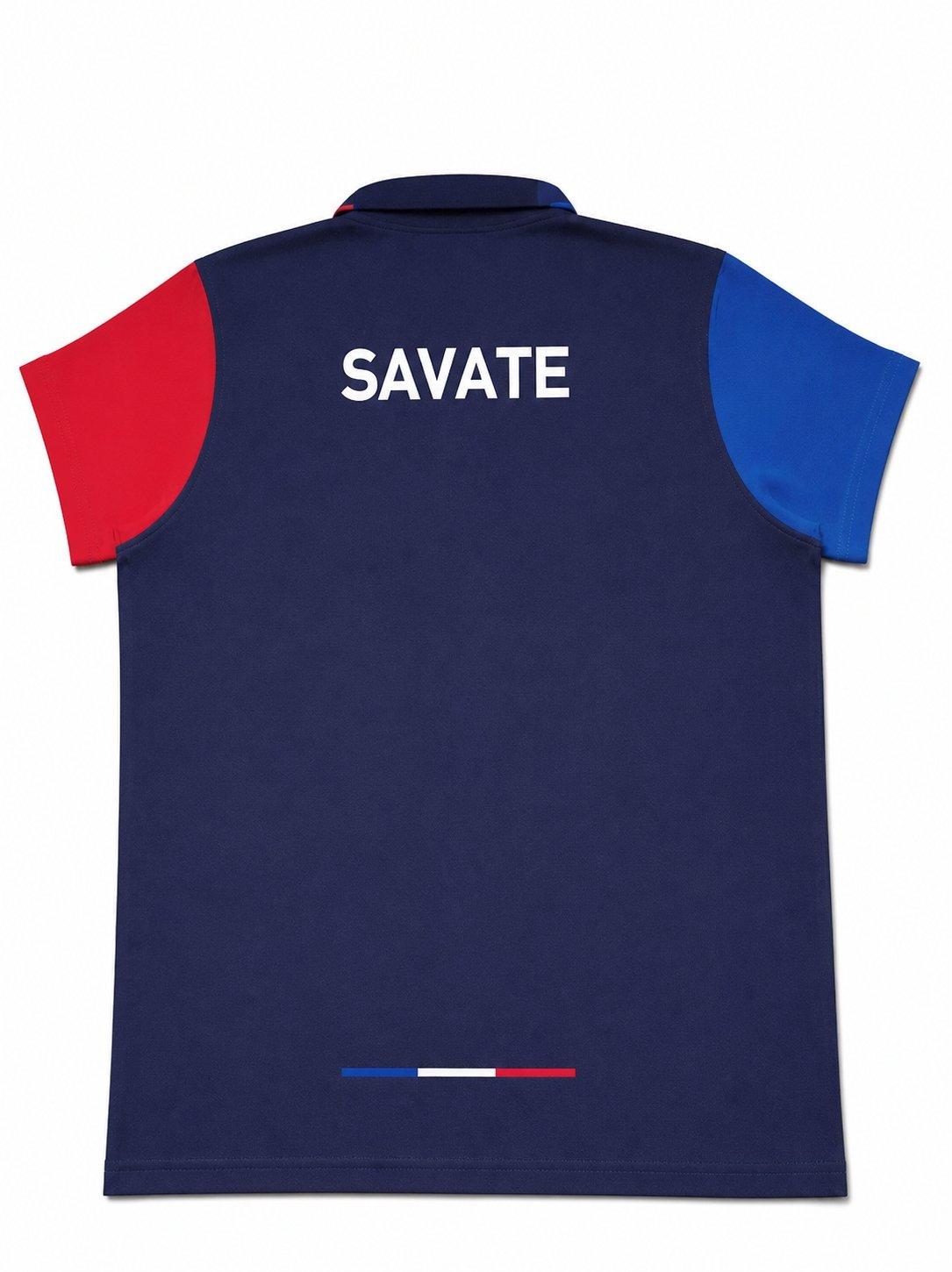Polo Piqué Coton SBF Bleu — Vue à plat, dos marquage SAVATE