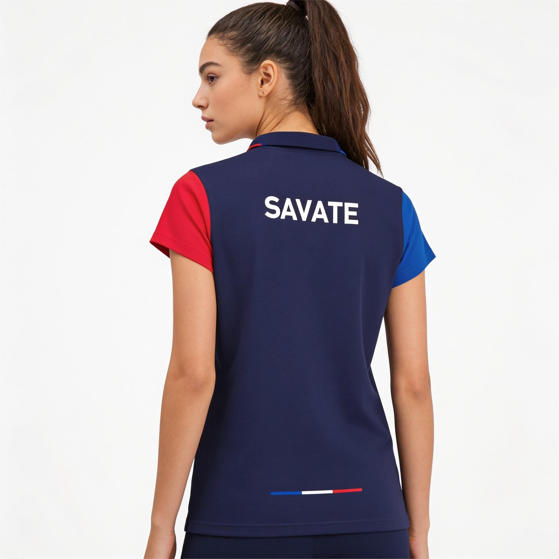 Polo Piqué Coton SBF Bleu — Femme porté, dos
