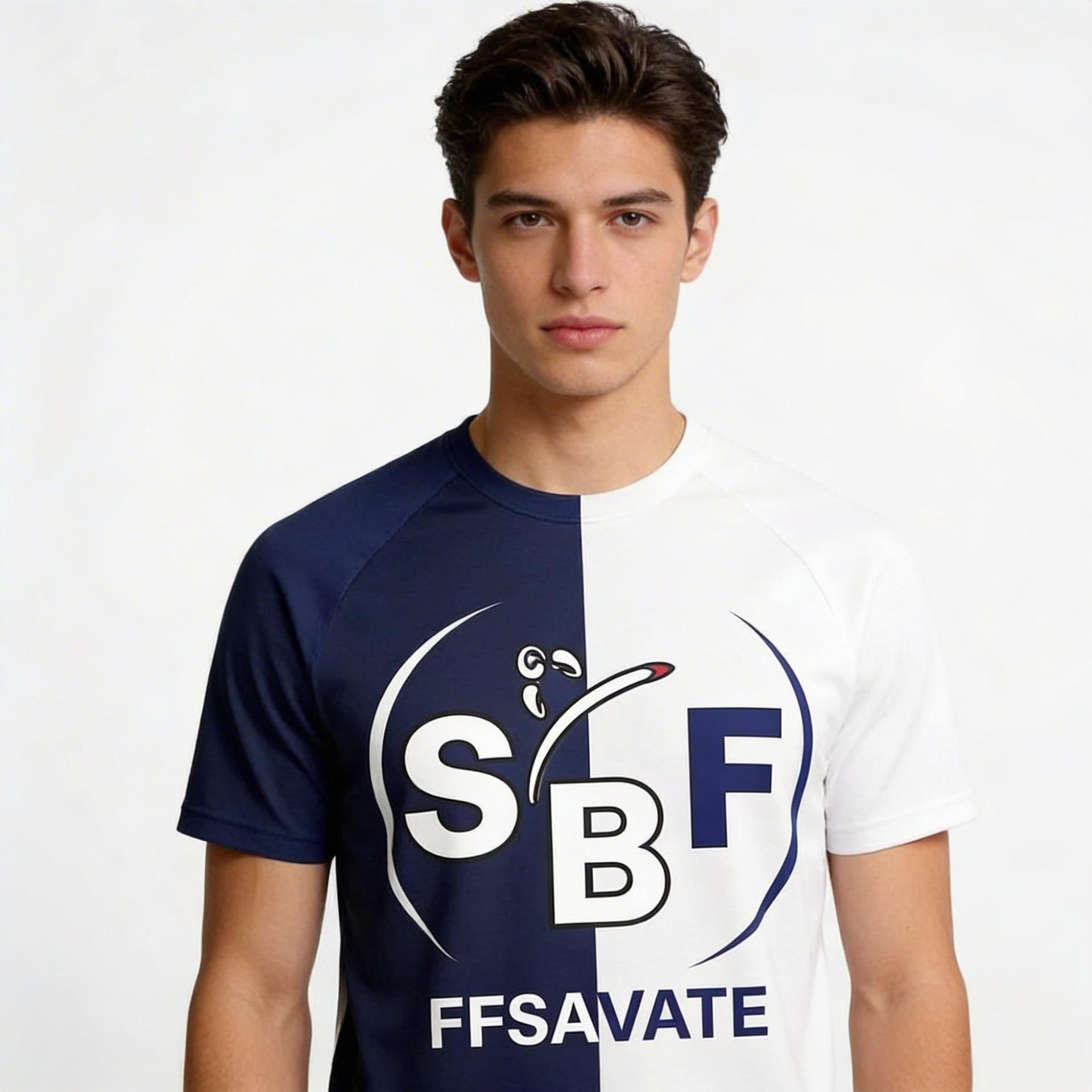 T-Shirt SBF Dynamic Bleu/Blanc — Homme Porté