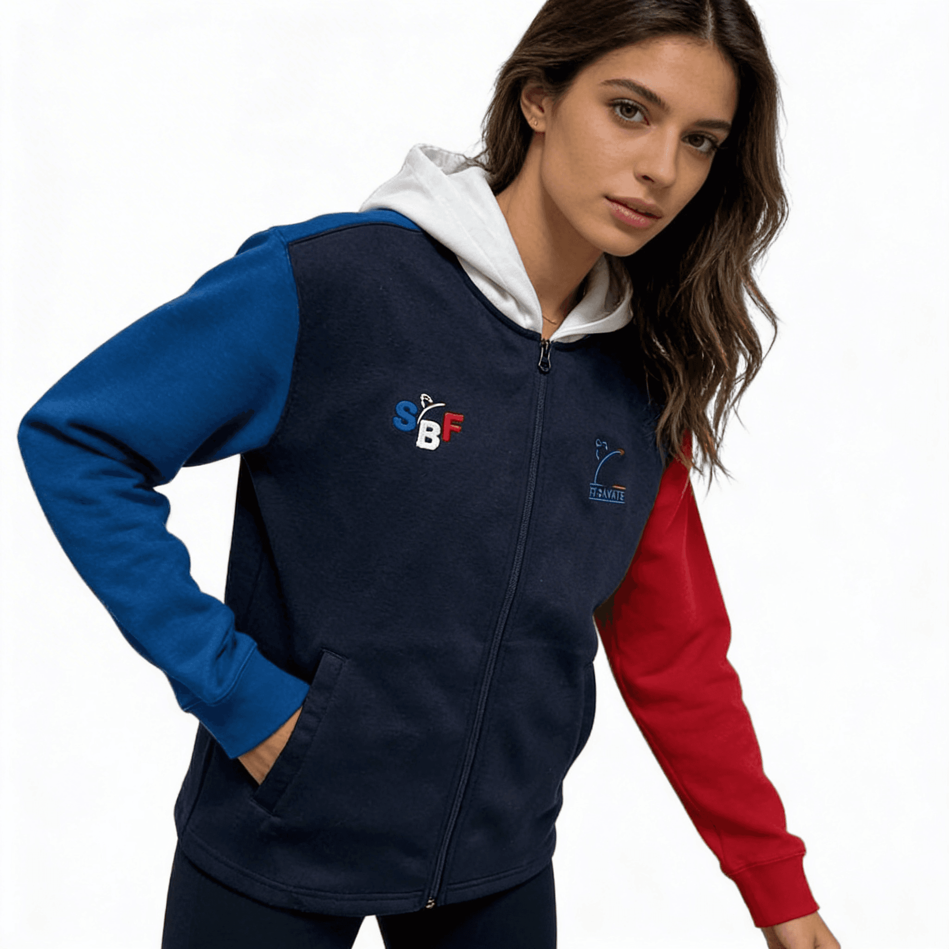 Sweat Capuche Bleu — Femme Portée