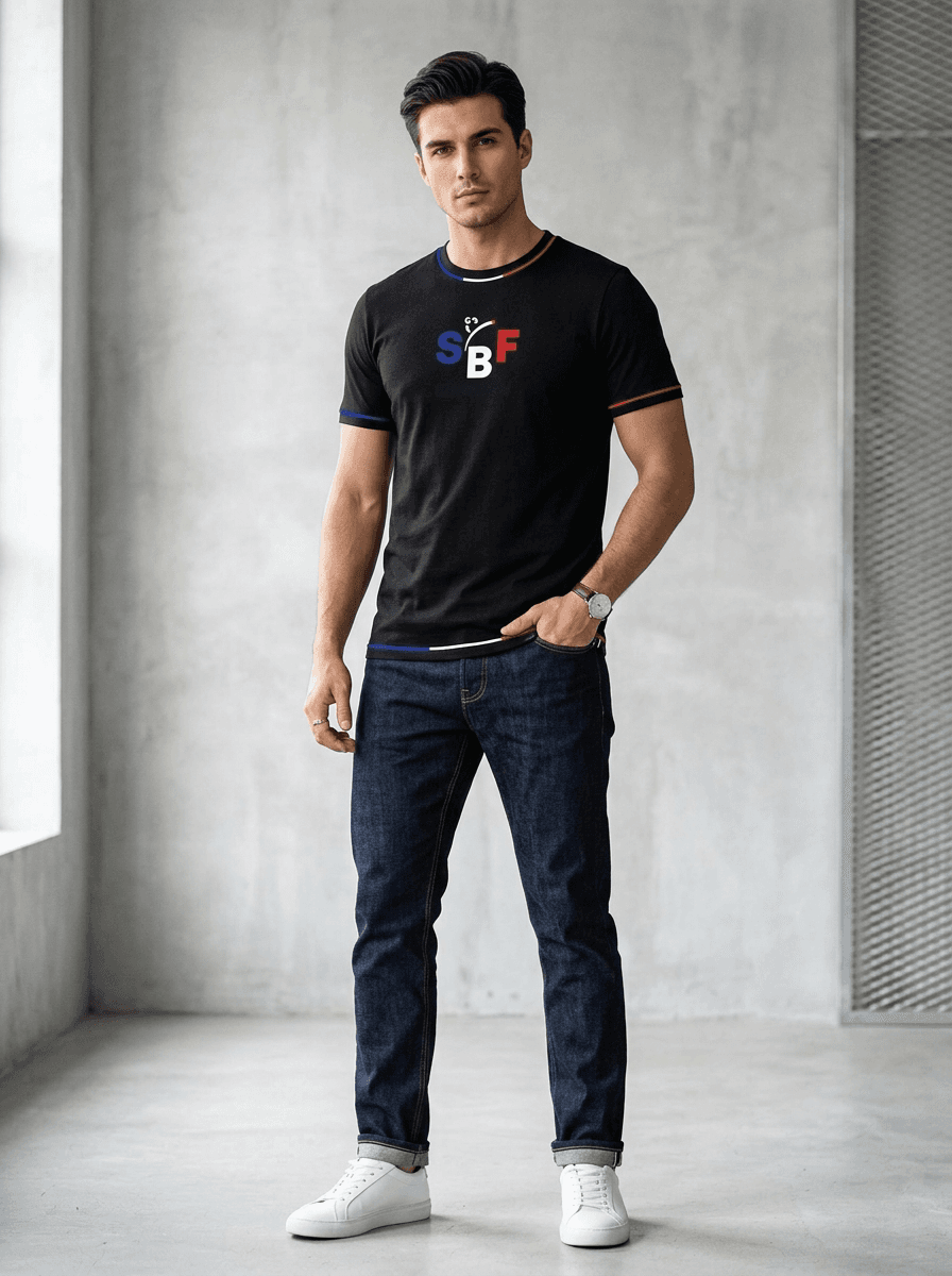 T-Shirt SBF Noir — Homme Porté